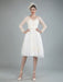 Short Wedding Dress Tulle Knee Length V Neck Long Sleeves A Line Natural Waist Bridal Gowns