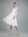 Short Wedding Dress Tulle Knee Length V Neck Long Sleeves A Line Natural Waist Bridal Gowns
