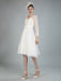 Short Wedding Dress Tulle Knee Length V Neck Long Sleeves A Line Natural Waist Bridal Gowns