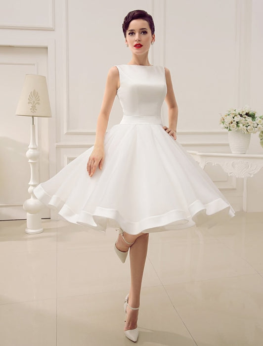 Short Wedding Dress Vintage Bridal Dress 1950's Bateau Sleeveless