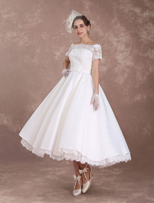 Short Wedding Dresses Vintage Bridal Dress 1950's Bateau Lace