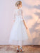 Short Wedding Dresses White Half Sleeve Lace Applique Tea Length Bridal Dress