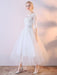 Short Wedding Dresses White Half Sleeve Lace Applique Tea Length Bridal Dress