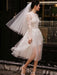 Short Wedding Dresses White Lace Long Sleeve Illusion Tea Length Bridal Dress