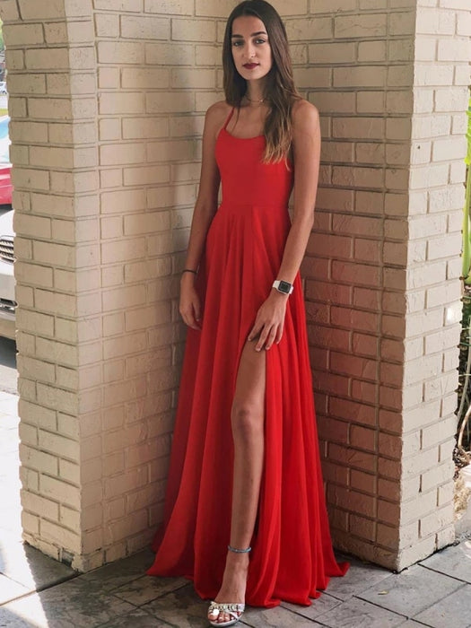 Red prom dress leg on sale slit