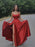 Simple A Line Dark Red Satin Long Prom Dresses with High Slit, Long Dark Red Formal Graduation Evening Dresses 