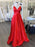 Simple A Line V Neck Backless Red Long Prom Dresses, Backless Red Formal Dresses, V Neck Red Evening Dresses