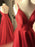 Simple A Line V Neck Backless Red Satin Long Prom Dresses, Backless Red Formal Dresses, Red Evening Dresses