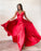 Simple A Line V Neck Red Satin Long Prom Dresses with Slit, V Neck Red Formal Dresses, Red Evening Dresses