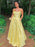 Simple Open Back Yellow Satin Long Prom Dresses with Pocket, Thin Straps Yellow Formal Graduation Evening Dresses 