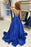 Simple Royal Blue Satin Long Prom Dresses, Royal Blue Formal Graduation Evening Dresses