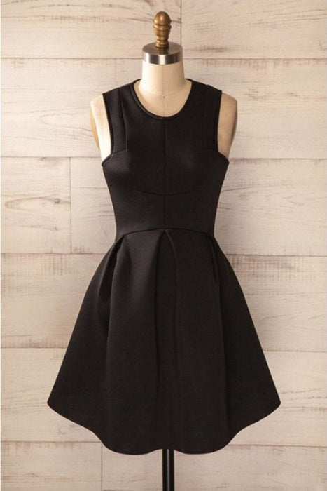 Simple Satin Short Homecoming Dress Cheap Black Sleeveless Mini Prom Dresses - Prom Dresses