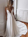 Simple Spaghetti-Strap V-Neck Sweep Train Ruffles Wedding Dresses - Ivory / Floor Length - wedding dresses