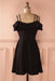 Simple Strap Black Short Satin Graduation Dresses A Line Ruched Homecoming Dress - Prom Dresses