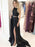 Simple Two Pieces Black Long Prom Dresses with High Slit, 2 Pieces Black Formal Graduation Evening Dresses