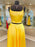 Simple Two Pieces Yellow Satin Long Prom Dresses, 2 Pieces Yellow Formal Graduation Evening Dresses 