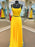 Simple Two Pieces Yellow Satin Long Prom Dresses, 2 Pieces Yellow Formal Graduation Evening Dresses 