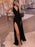 Simple V Neck Backless Black Long Prom Dresses with Double Slit, Backless Black Formal Graduation Evening Dresses 