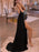 Simple V Neck Backless Black Long Prom Dresses with Double Slit, Backless Black Formal Graduation Evening Dresses 