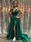 Simple V Neck Backless Green Satin Long Prom Dresses with High Slit Backless Green Formal Dresses Green Evening Dresses - Prom Dress