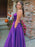 Simple V Neck Backless Purple Satin Long Prom Dresses, V Neck Purple Formal Dresses, Backless Purple Evening Dresses 