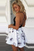 Simple V-Neck Criss-Cross Straps Print Short White Satin Homecoming Dress with Black Top - Prom Dresses