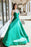 Simple V Neck Green Satin Long Prom Dresses, V Neck Green Formal Graduation Evening Dresses