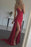 Simple V Neck Red Long Prom Dresses with Double Slit, V Neck Red Formal Graduation Evening Dresses 