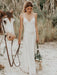 Simple Wedding Dress 2021 V Neck Straps Sleeveless Floor Length Boho Bridal Gown