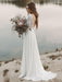 Simple Wedding Dress A Line V Neck Long Sleeve Floor Length Chiffon Lace Beach Wedding Dresses