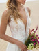 Simple Wedding Dress A Line V Neck Sleeveless Lace Illusion Back Bridal Gowns