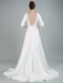 Simple Wedding Dress Beaded Sash Backless Bateau Neck Half Sleeves A Line Bridal Gowns With Court Train