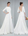 Simple Wedding Dress Beaded Sash Backless Bateau Neck Half Sleeves A Line Bridal Gowns With Court Train