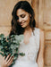 Simple Wedding Dress Tulle A Line V Neck Sleeveless Lace Floor Length Bridal Dresses