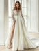 Simple Wedding Dress With Train A Line V Neck Long Sleeves Lace Bridal Dresses