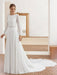 Simple Wedding Dress With Train Chiffon Halter Long Sleeves Lace A Line Bridal Dresses