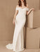 Simple Wedding Dresses Satin Off The Shoulder Pleated Floor Length Chapel Train Bridal Dress