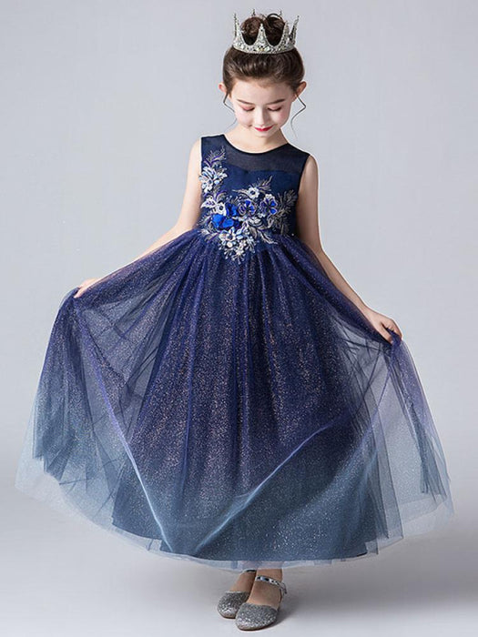 Flower Girl Dresses Jewel Neck Sleeveless Embroidered Kids Party Dresses