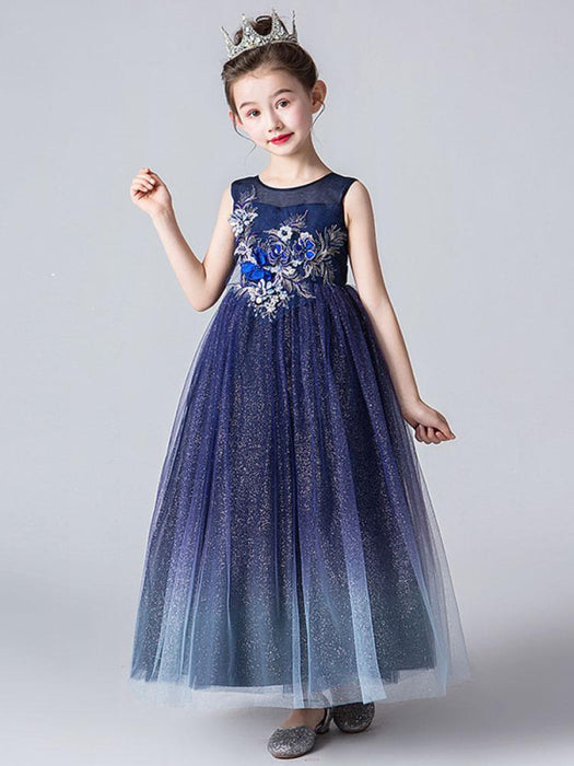 Flower Girl Dresses Jewel Neck Sleeveless Embroidered Kids Party Dresses