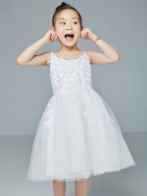 Flower Girl Dresses Jewel Neck Sleeveless Embroidered Kids Social Party Dresses