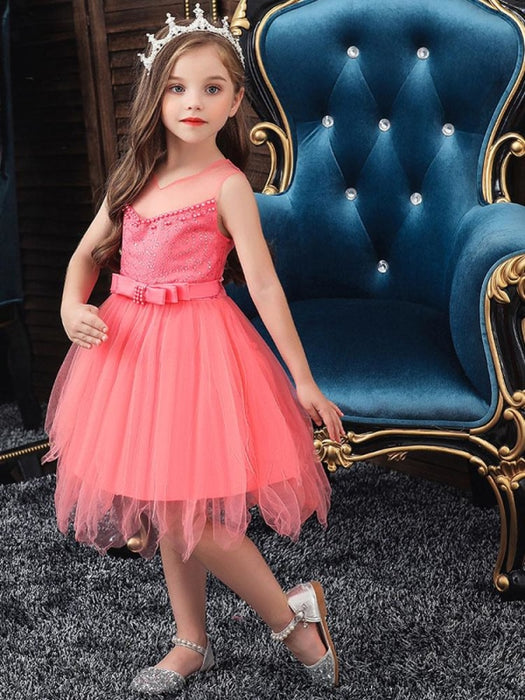 Flower Girl Dresses Designed Neckline Sleeveless Embroidered Kids Social Party Dresses