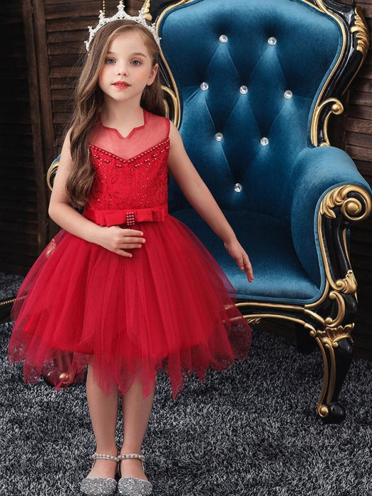 Flower Girl Dresses Designed Neckline Sleeveless Embroidered Kids Social Party Dresses