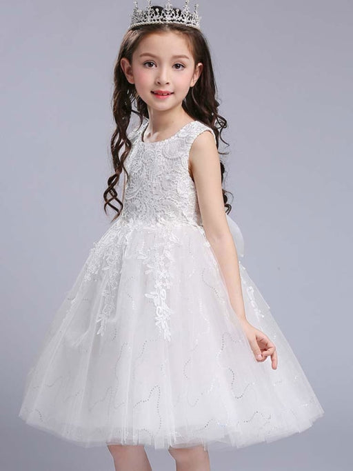 Flower Girl Dresses Jewel Neck Sleeveless Bows Kids Party Dresses