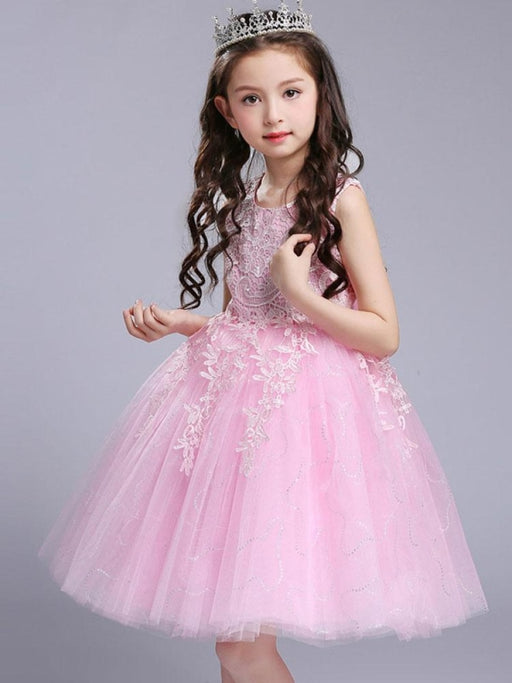 Flower Girl Dresses Jewel Neck Sleeveless Bows Kids Party Dresses