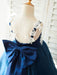 Flower Girl Dresses Bows Sleeveless V-Neck Dark Navy Kids Party Dresses