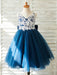 Flower Girl Dresses Bows Sleeveless V-Neck Dark Navy Kids Party Dresses