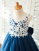 Flower Girl Dresses Bows Sleeveless V-Neck Dark Navy Kids Party Dresses