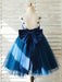 Flower Girl Dresses Bows Sleeveless V-Neck Dark Navy Kids Party Dresses