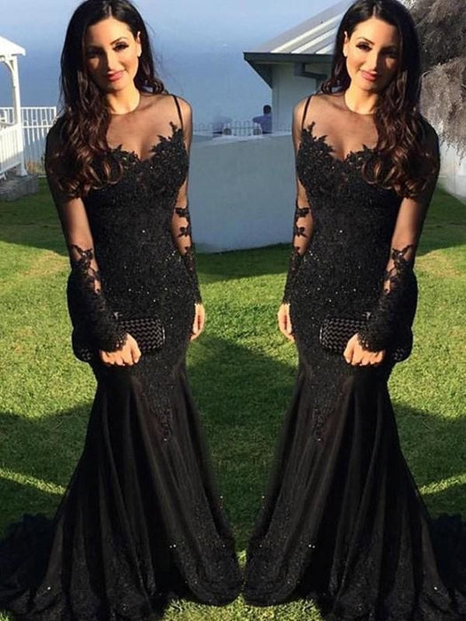 Sleeves Sheer Neck Sweep/Brush Train With Applique Spandex Dresses - Prom Dresses