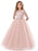 Flower Girl Dresses Soft Pink Kids Formal Dress Lace Half Sleeve Bows Tulle A Line Girls Pageant Party Dress